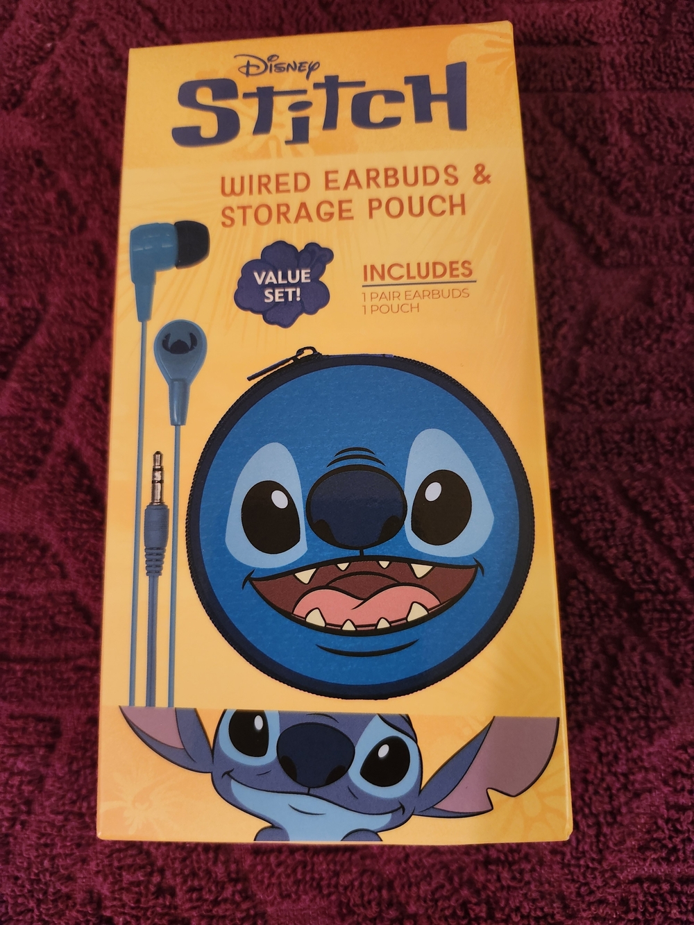 Disney Blue Stitch Wired Earbuds with Round Stitch Pouch